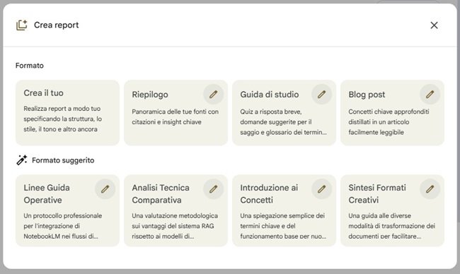 Creare report con NotebookLM